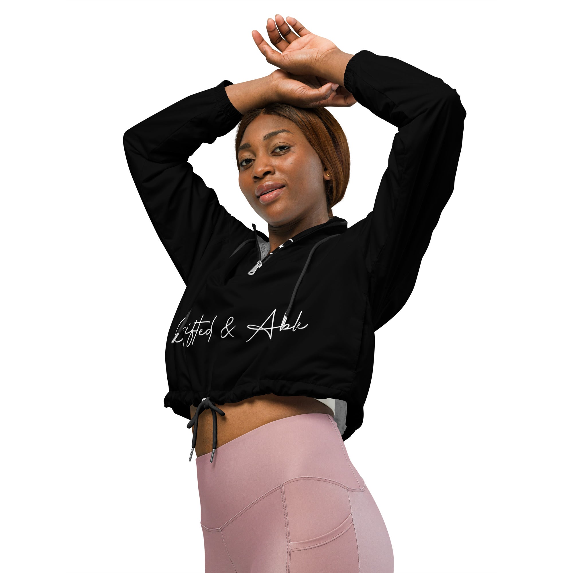 Black Signature Cropped Windbreaker