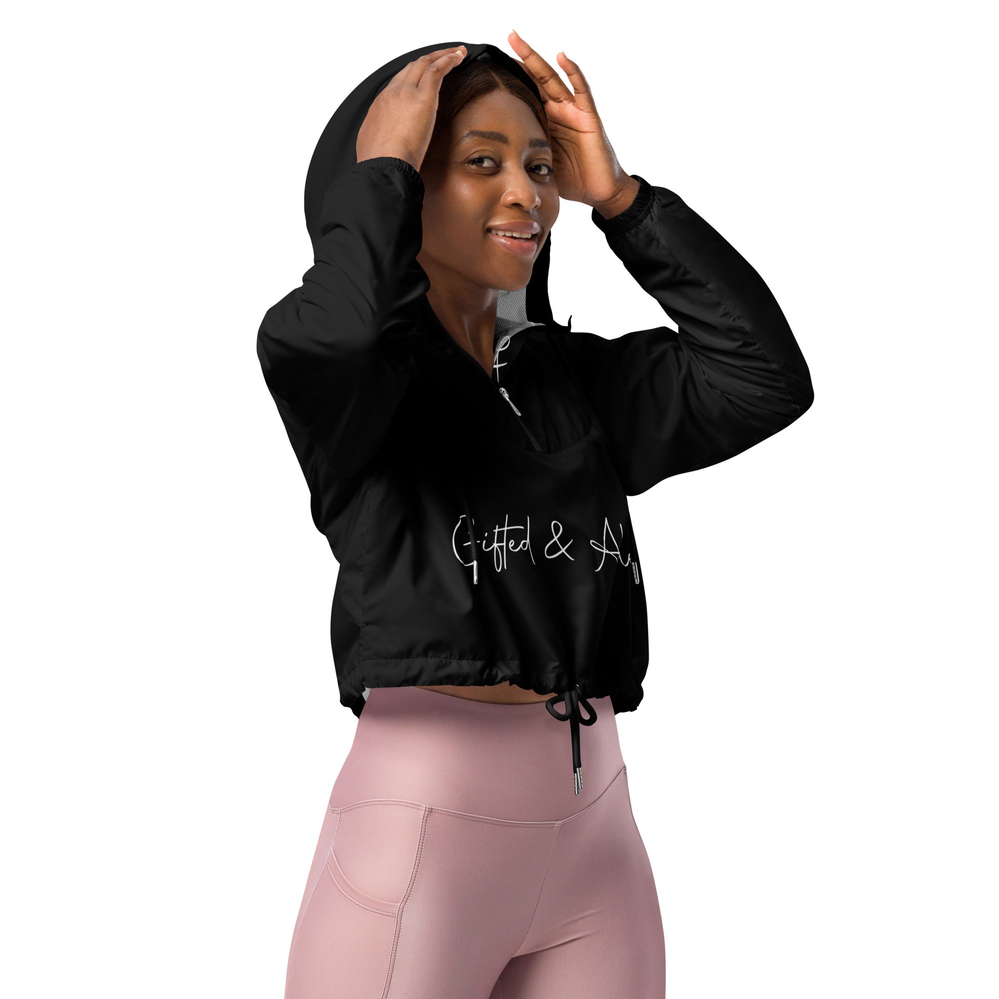 Black Signature Cropped Windbreaker