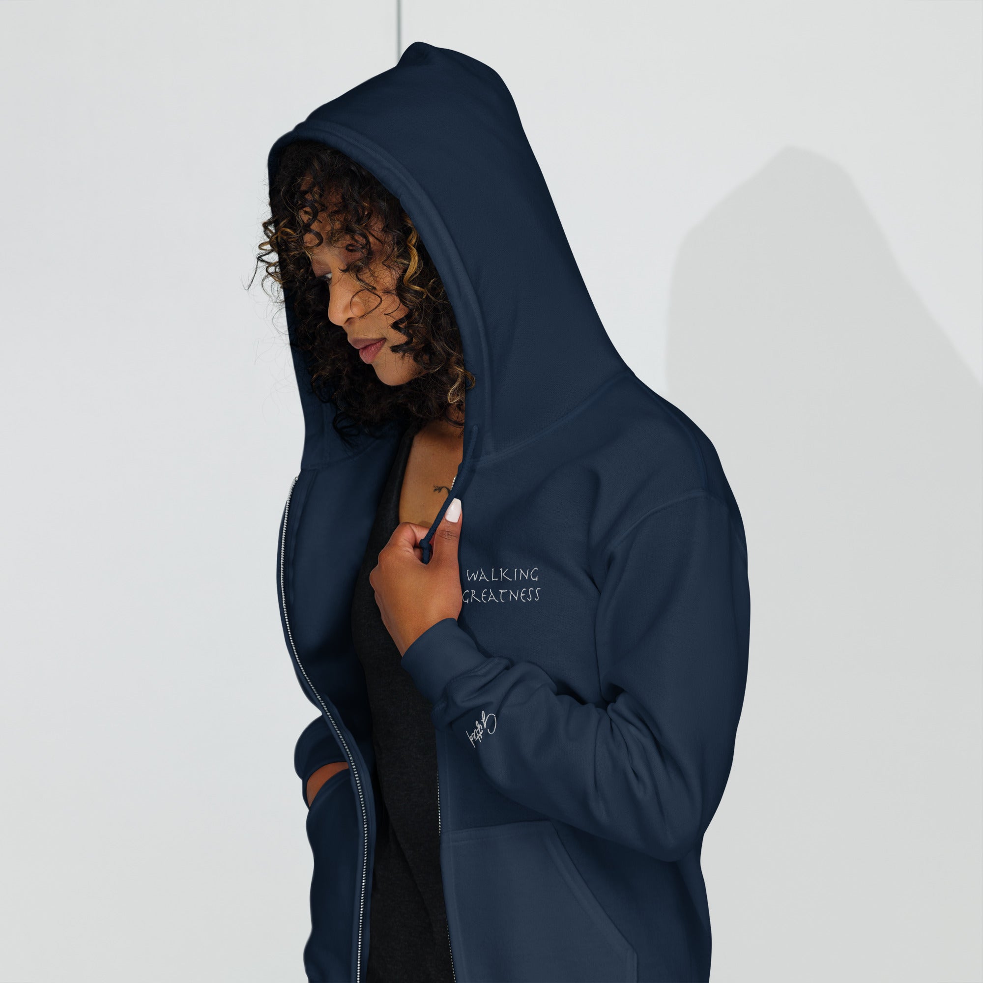 Walking Greatness Embroidered heavy blend zip hoodie