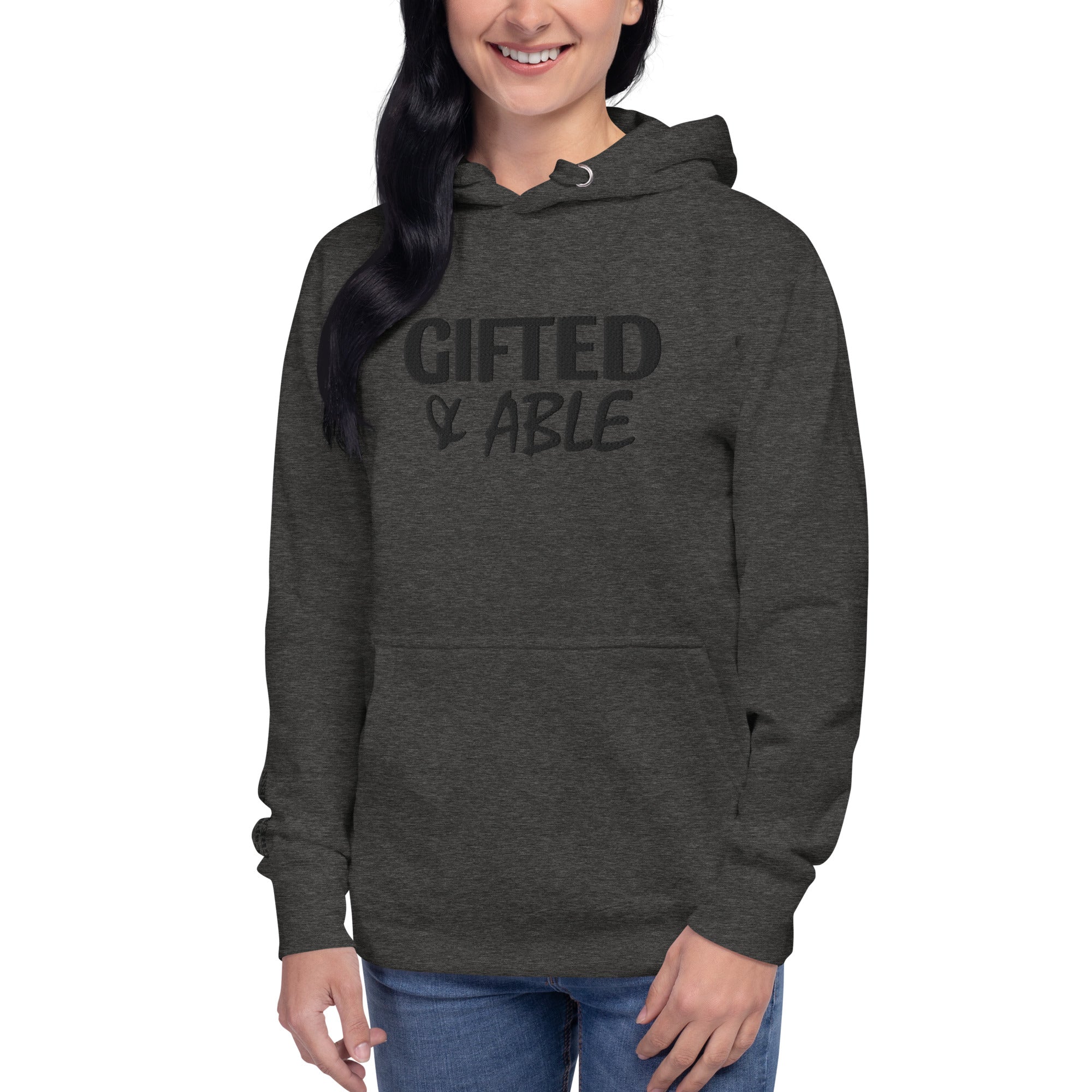 Charcoal Solid Embroidered Hoodie