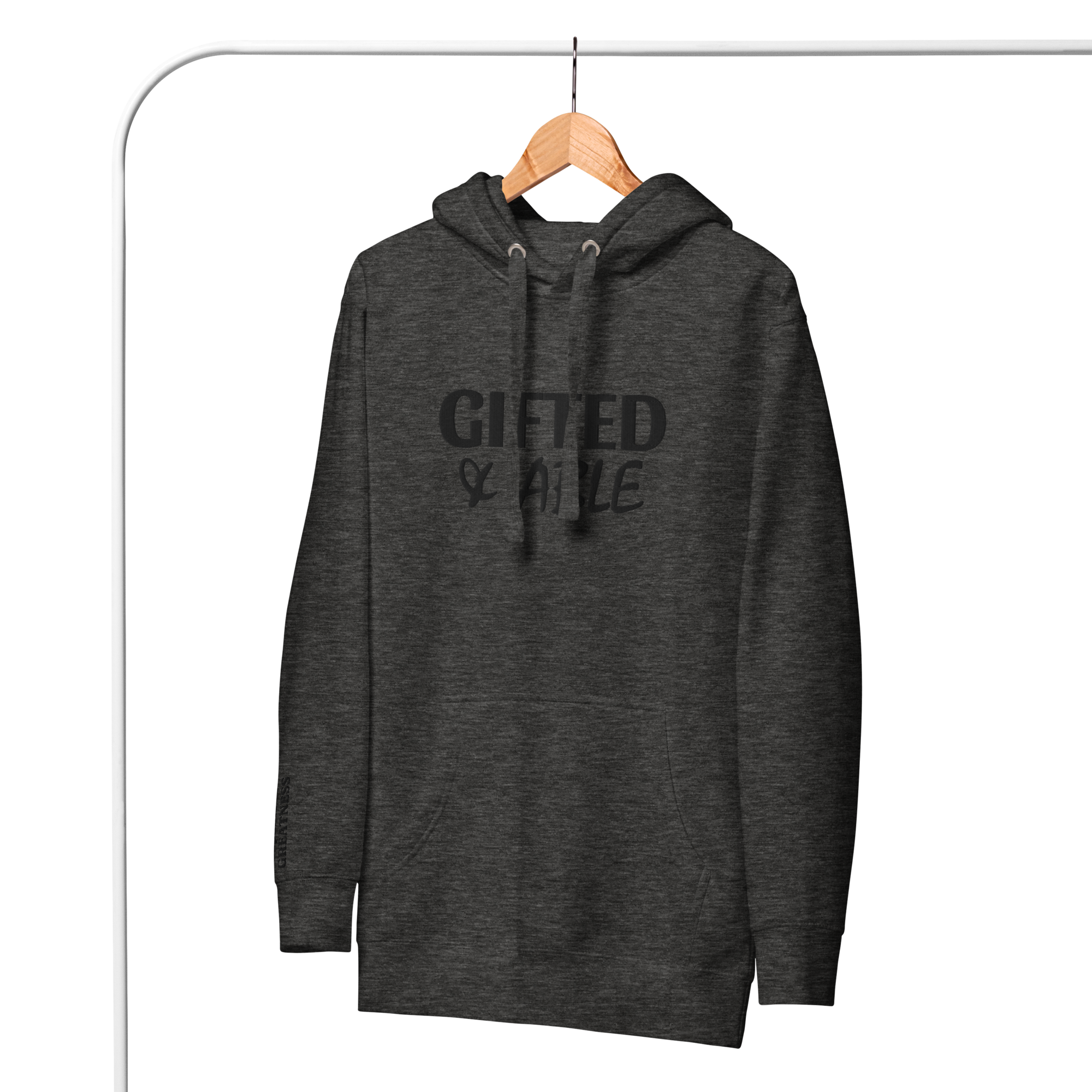 Charcoal Solid Embroidered Hoodie