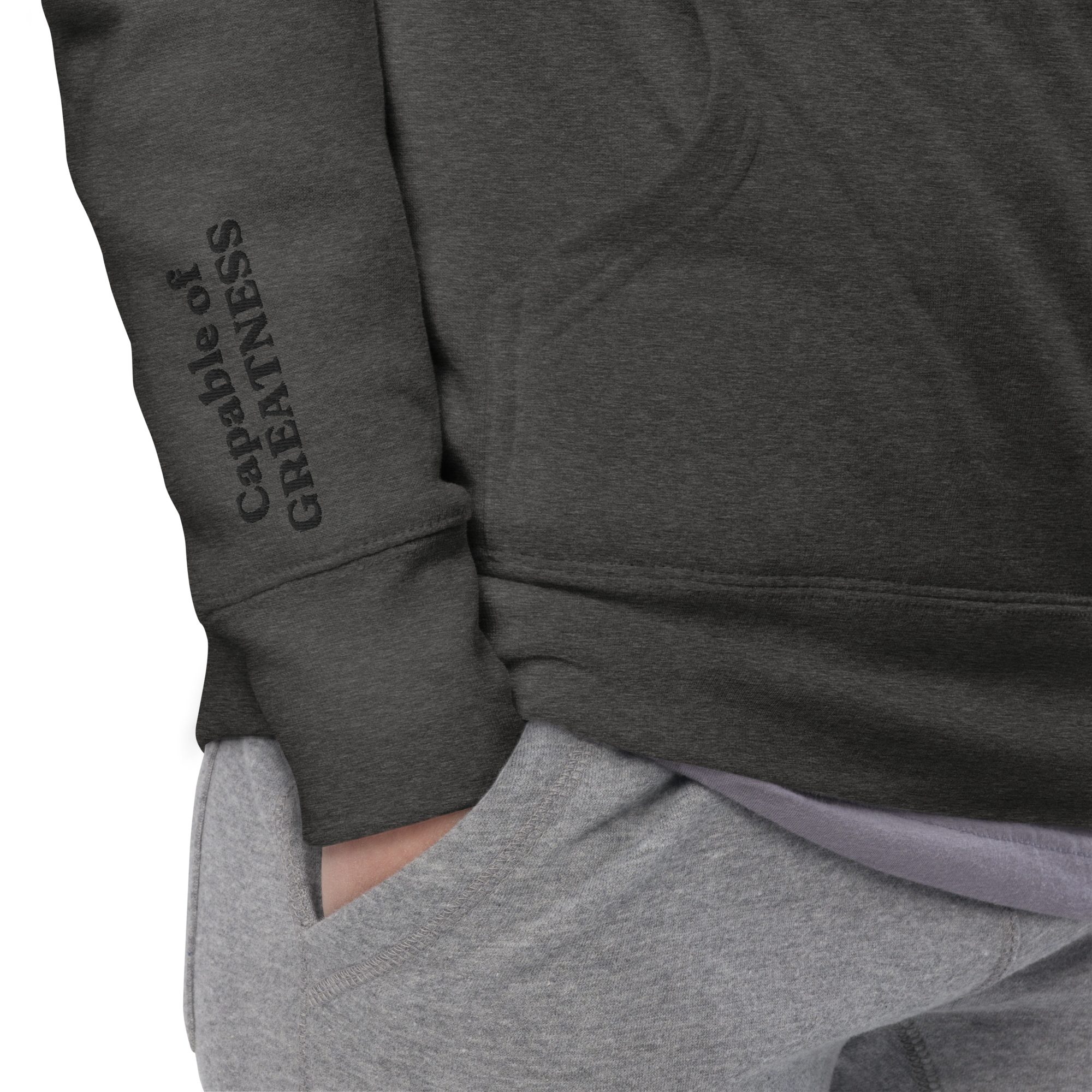 Charcoal Solid Embroidered Hoodie