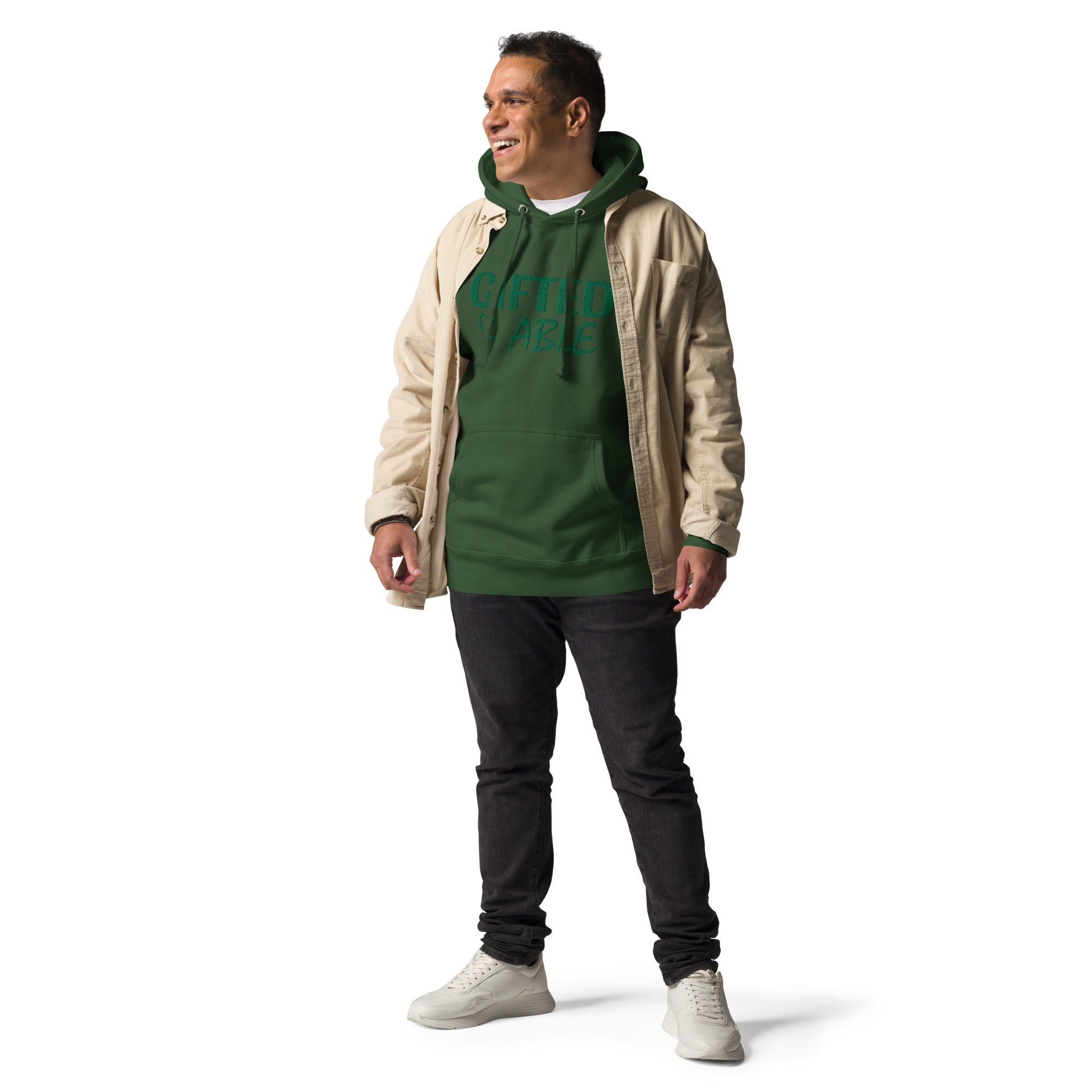 Forest Green Solid Embroidered Hoodie