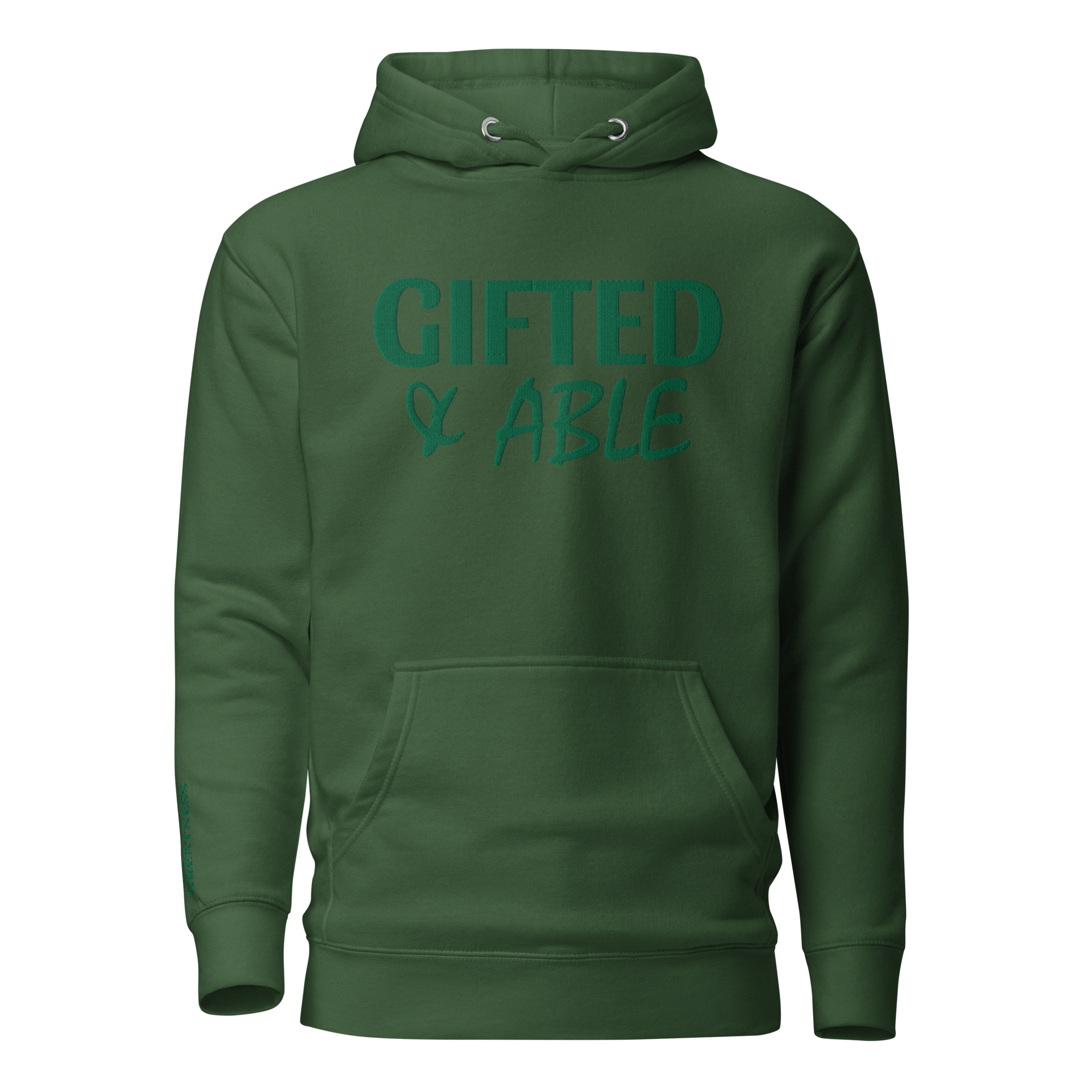 Forest Green Solid Embroidered Hoodie
