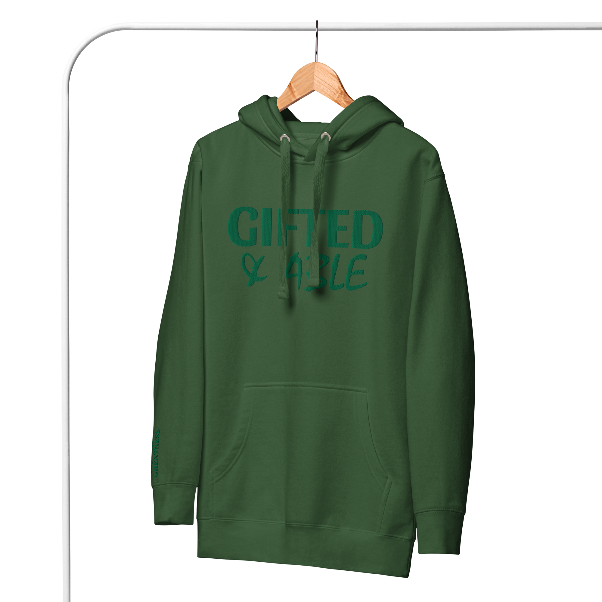 Forest Green Solid Embroidered Hoodie