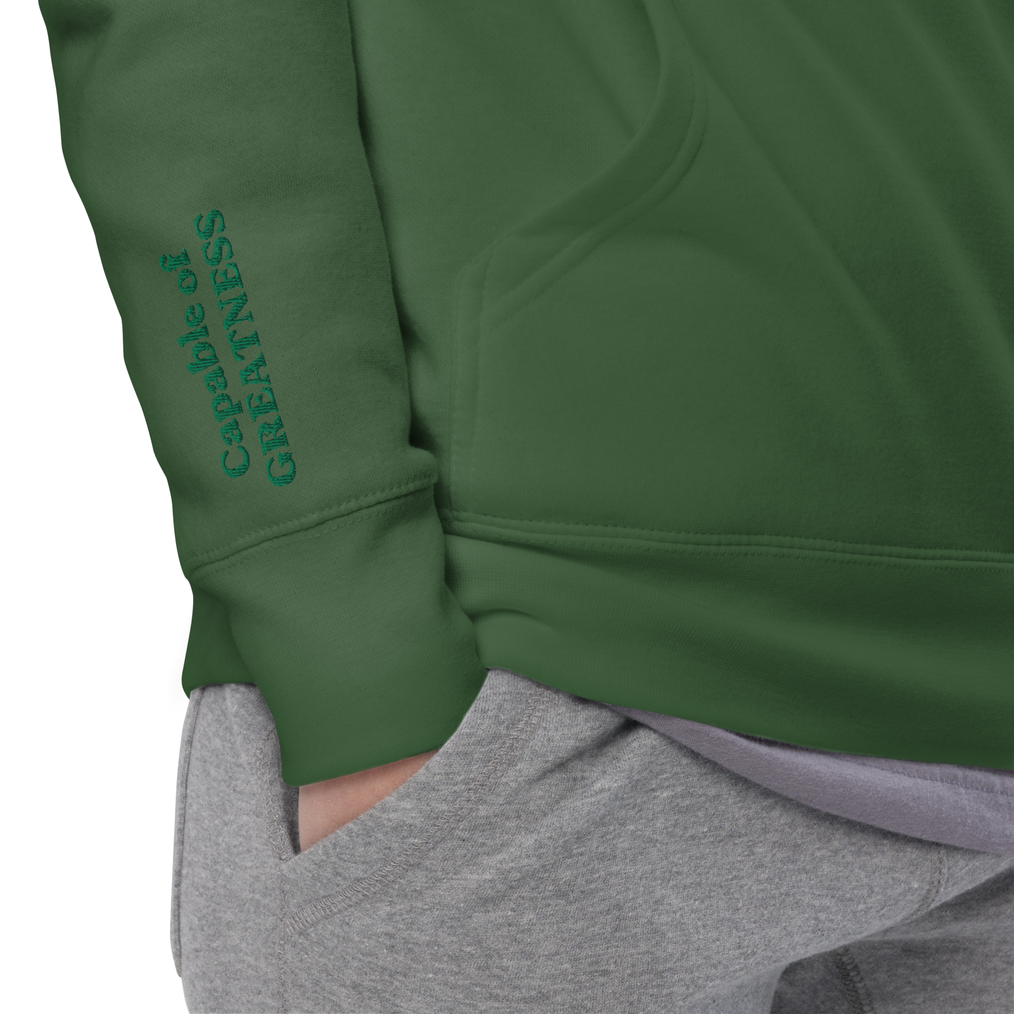 Forest Green Solid Embroidered Hoodie