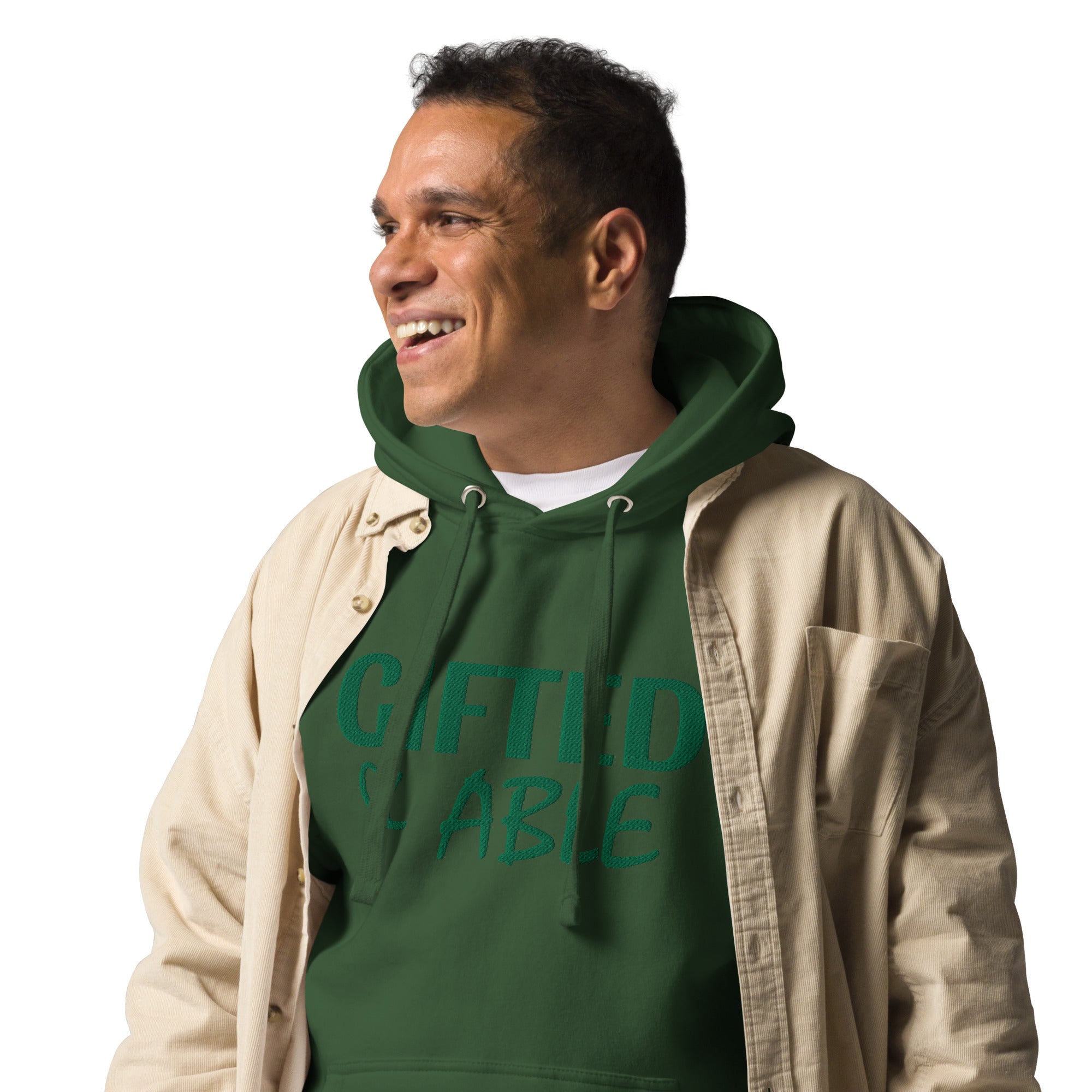 Forest Green Solid Embroidered Hoodie