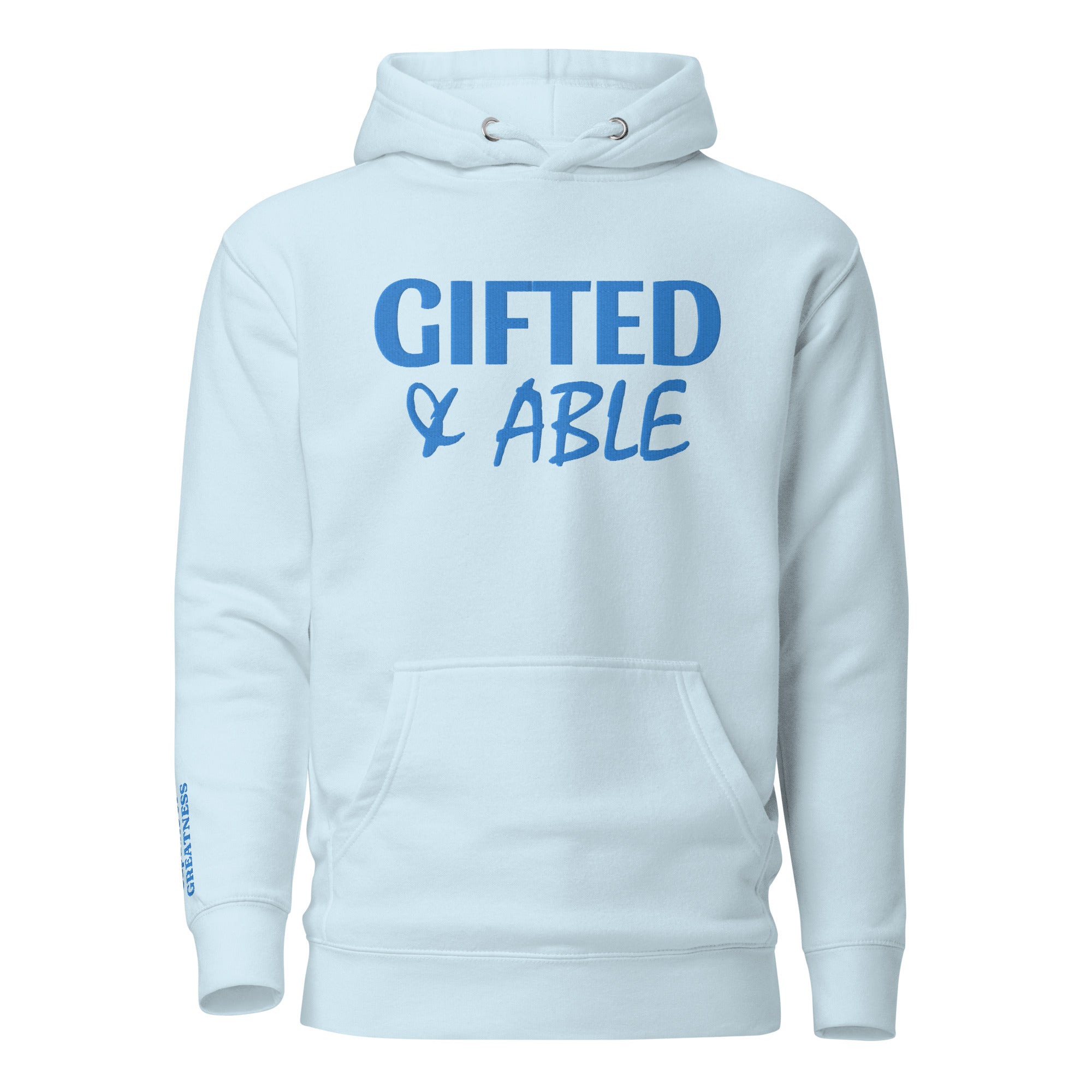 Light Blue Solid Embroidered Hoodie