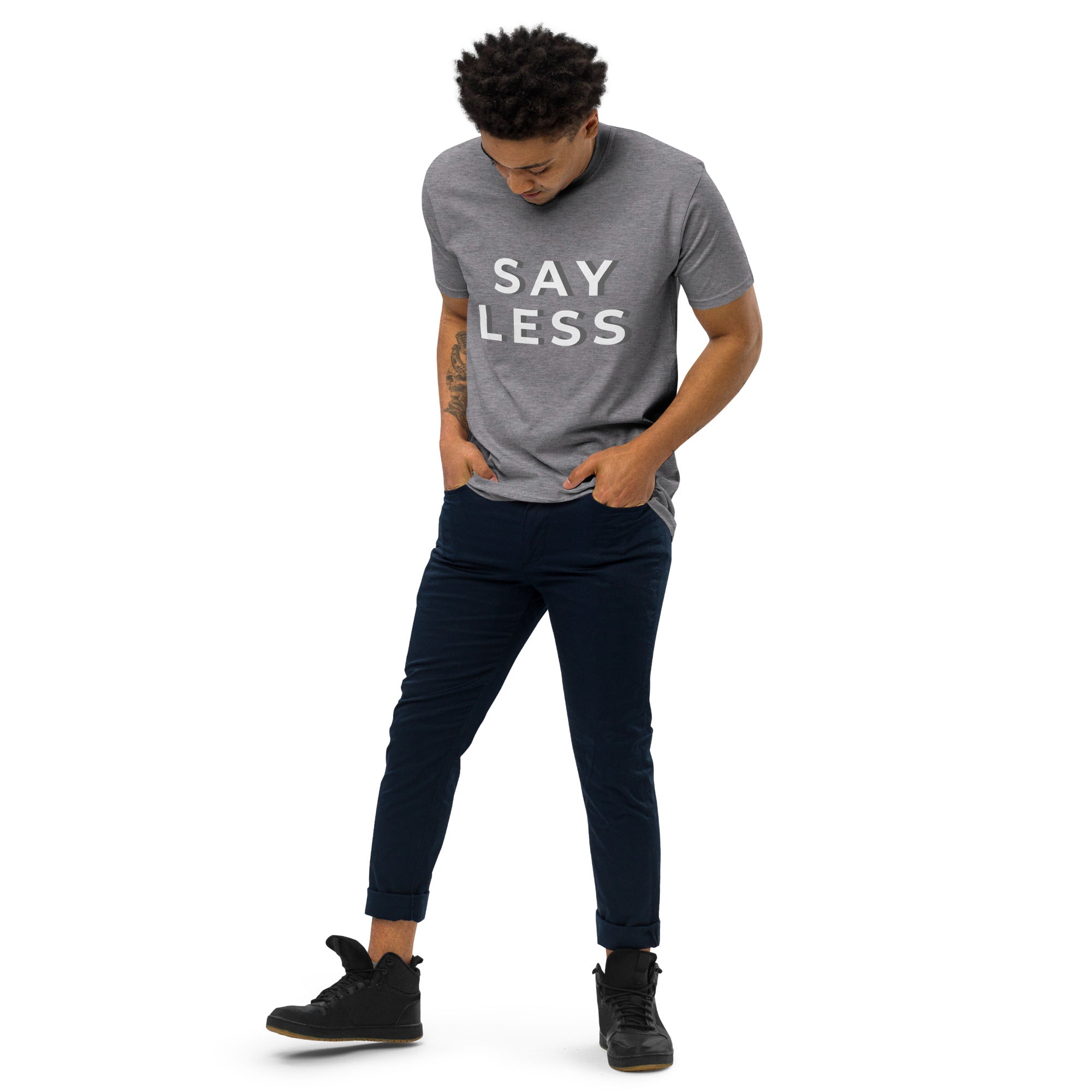 Say Less Men’s premium heavyweight tee