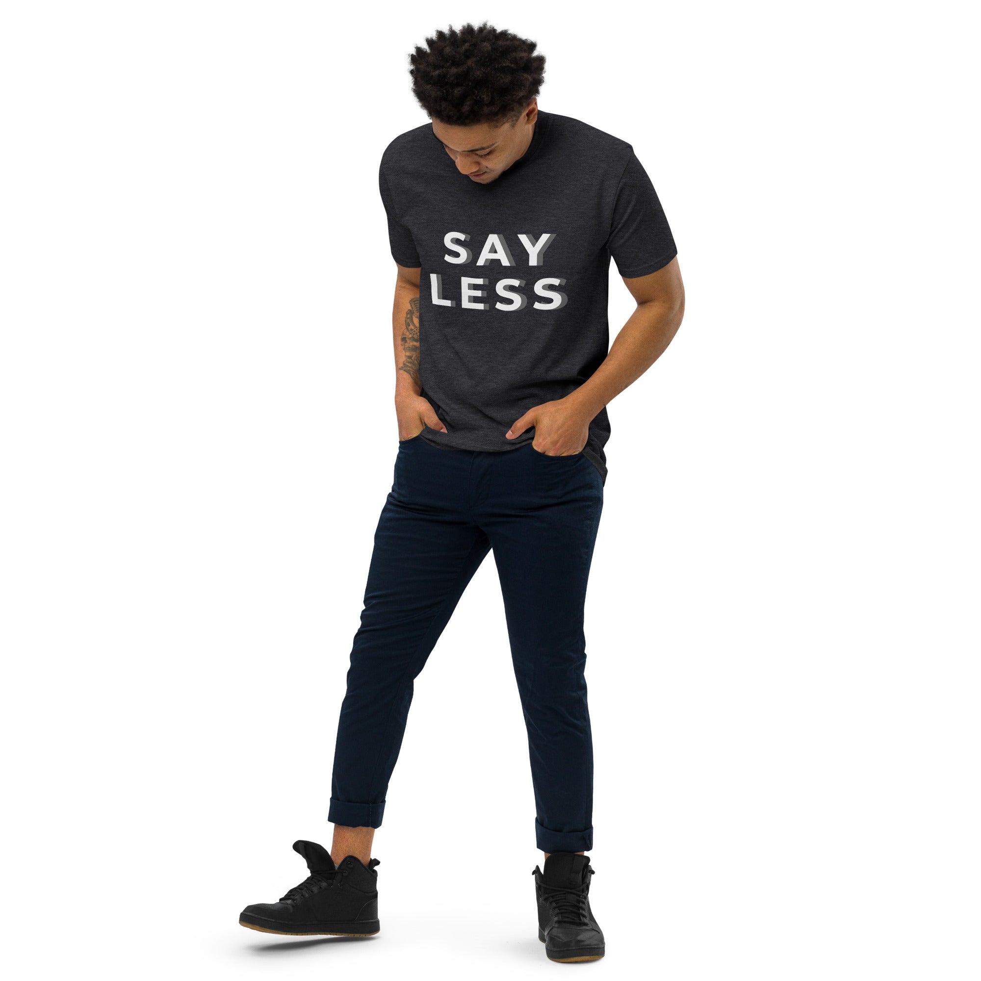 Say Less Men’s premium heavyweight tee