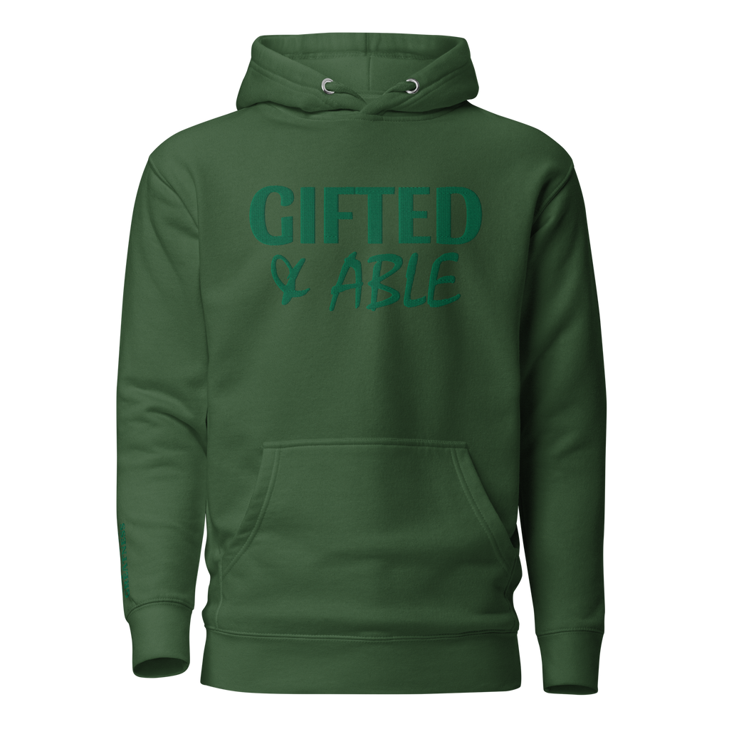 Forest Green Solid Embroidered Hoodie