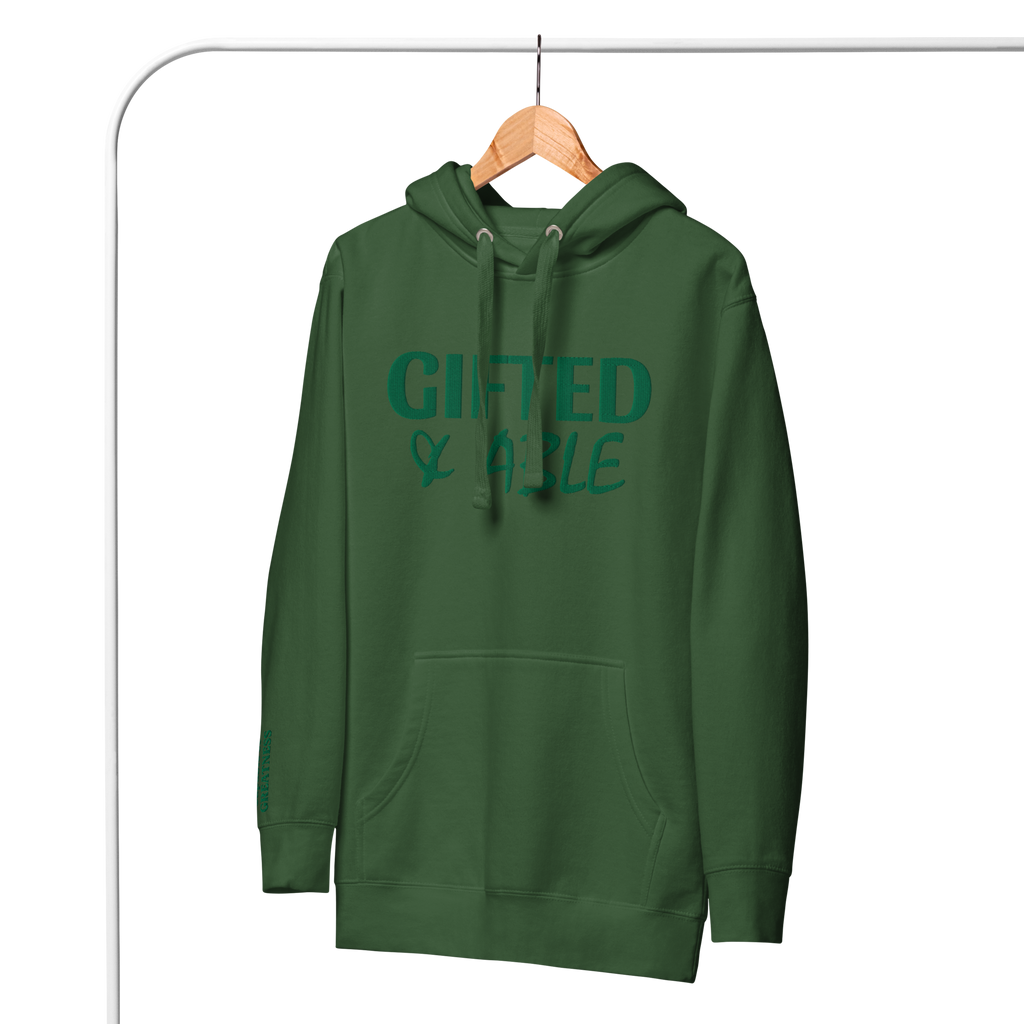 Forest Green Solid Embroidered Hoodie