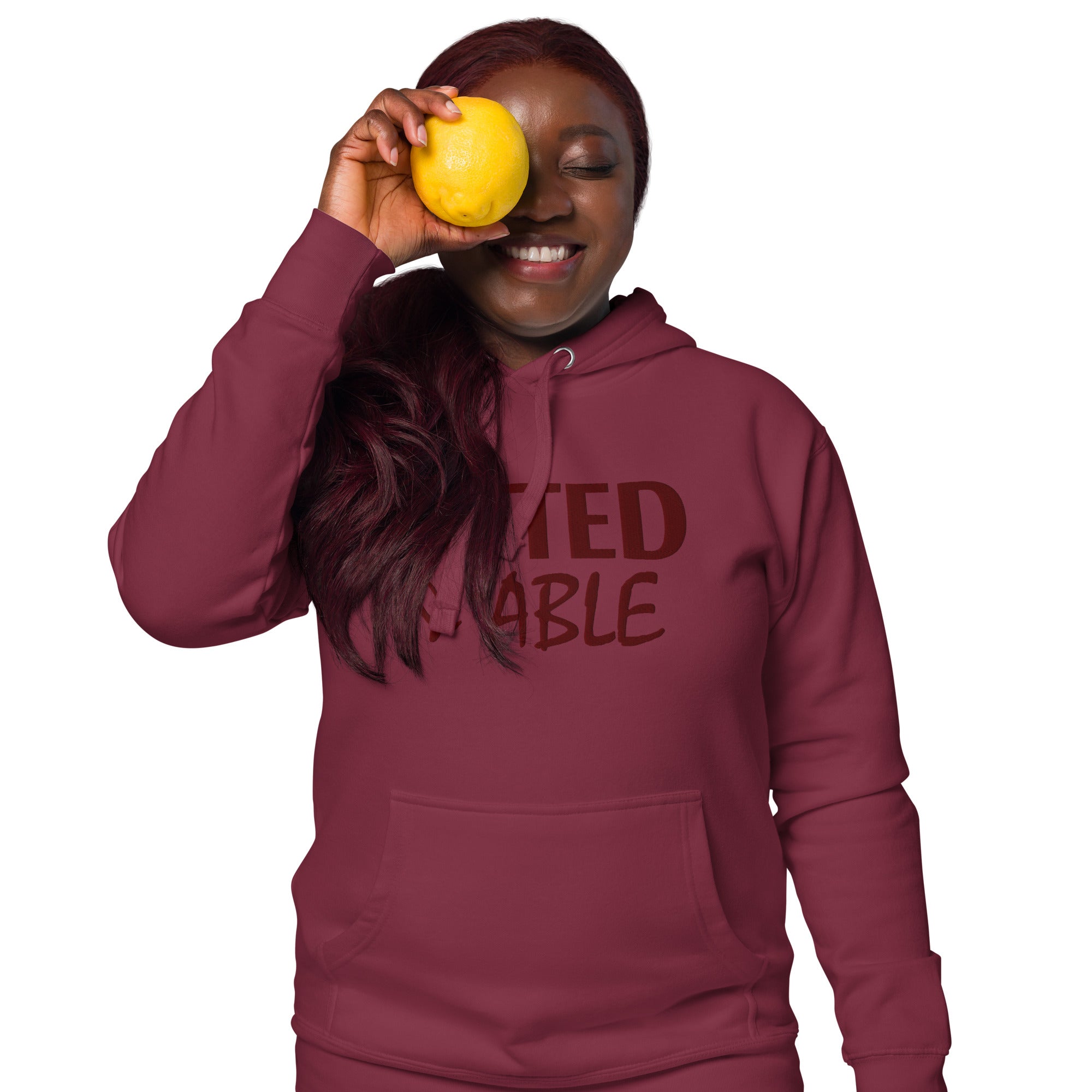 Maroon Solid Embroidered Hoodie