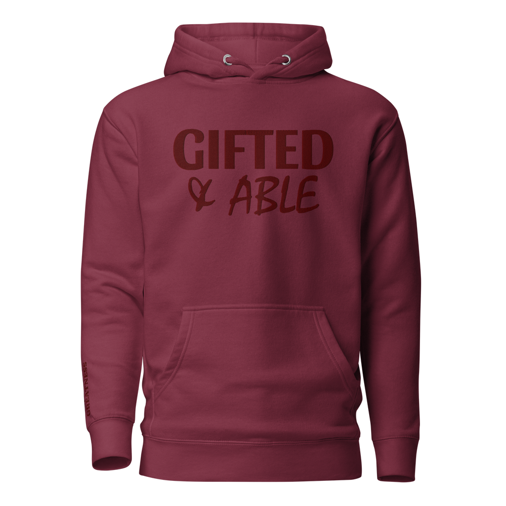 Maroon Solid Embroidered Hoodie