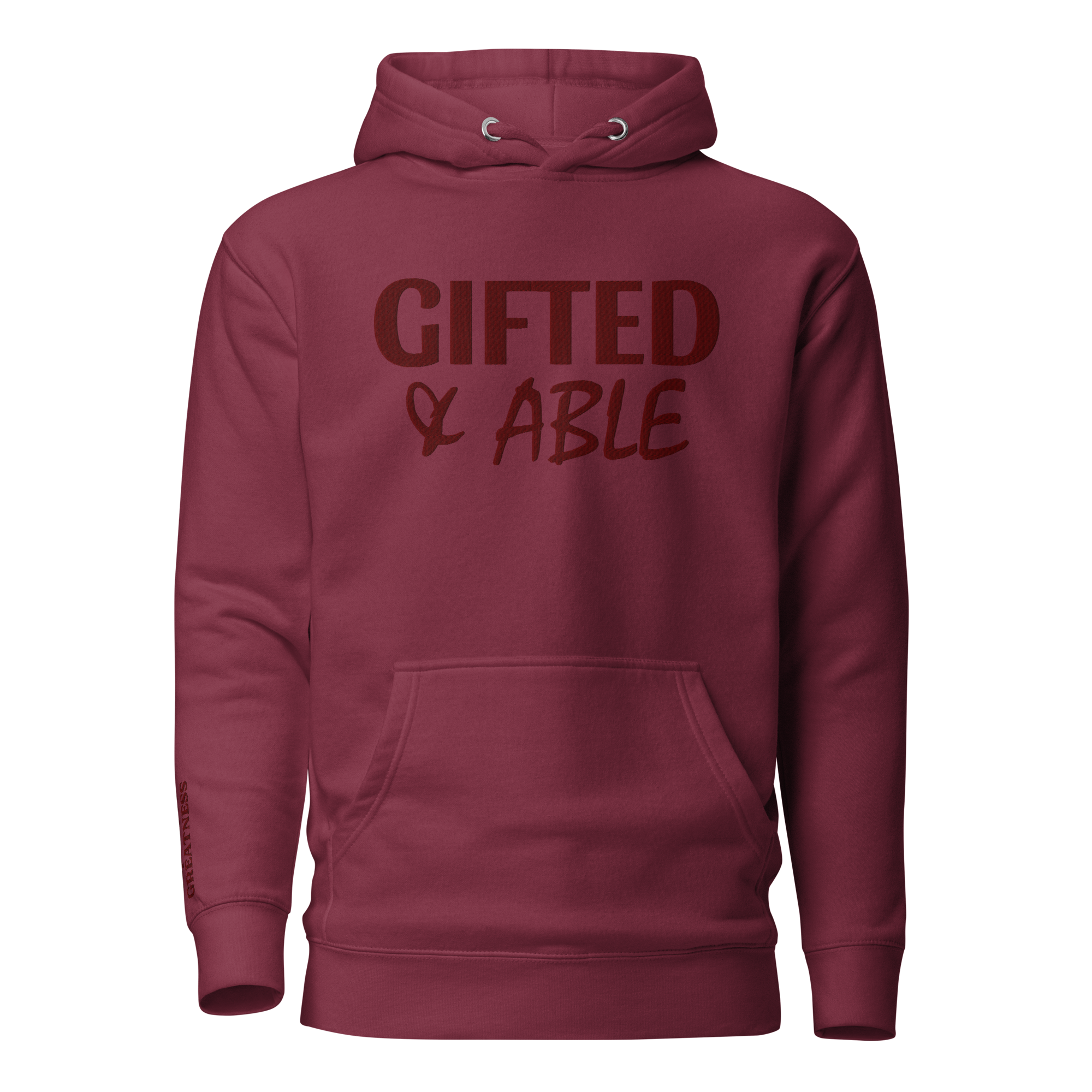 Maroon Solid Embroidered Hoodie