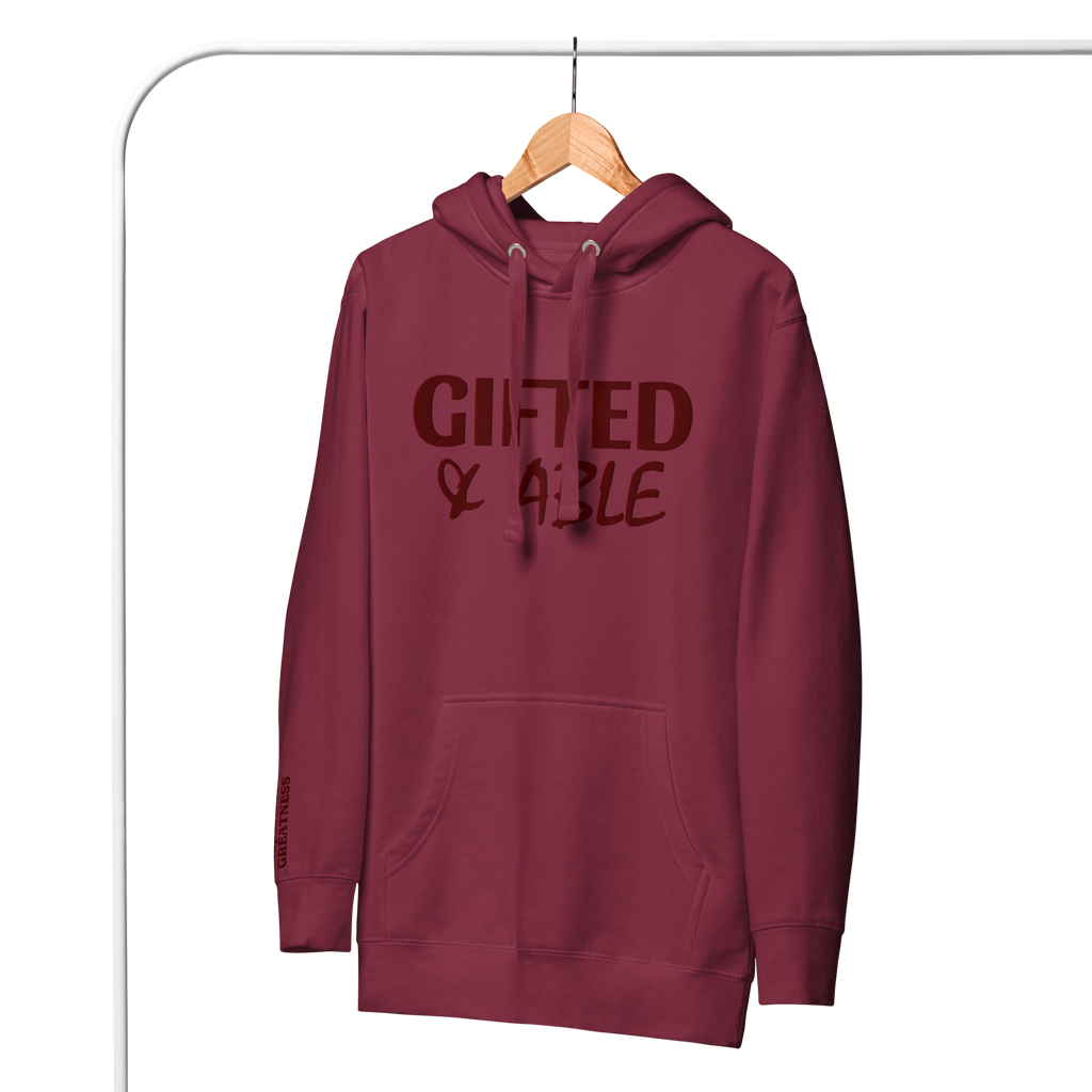 Maroon Solid Embroidered Hoodie