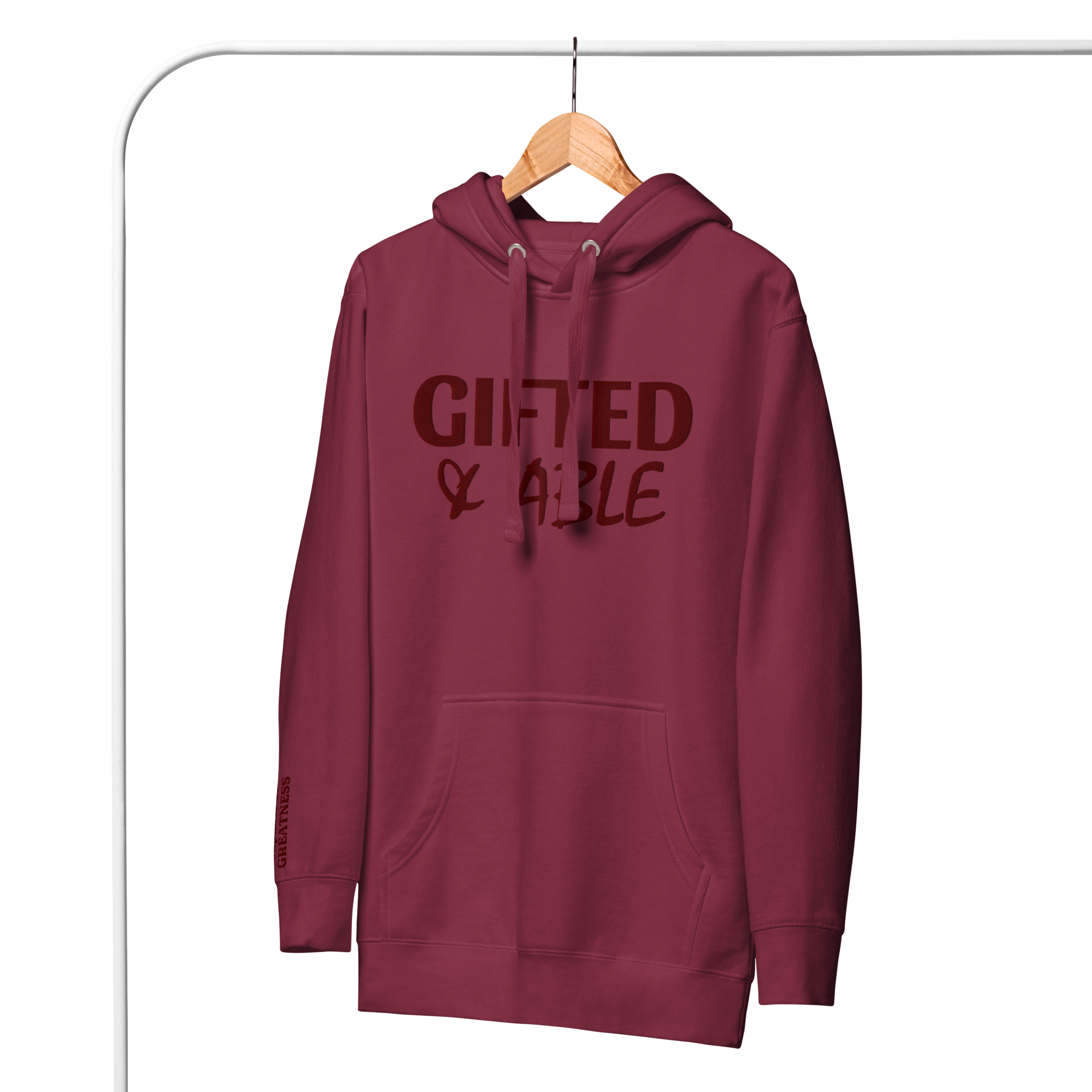 Maroon Solid Embroidered Hoodie
