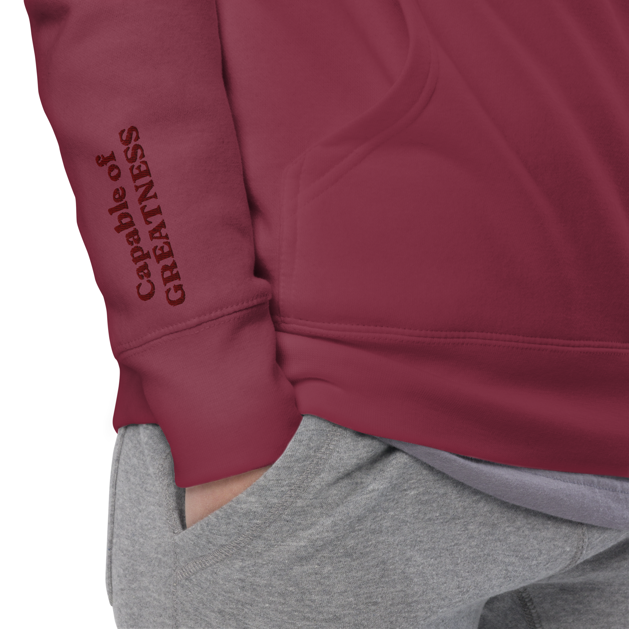 Maroon Solid Embroidered Hoodie