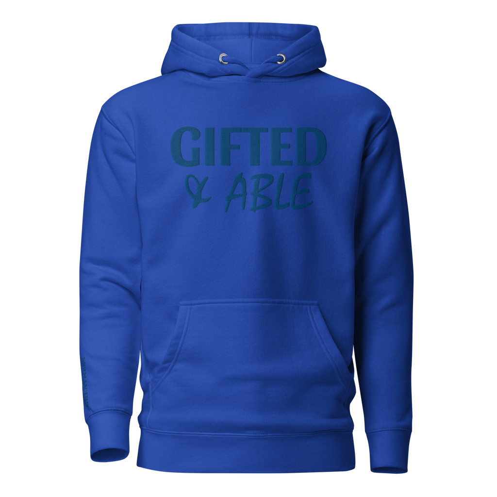 Royal Blue Solid Embroidered Hoodie