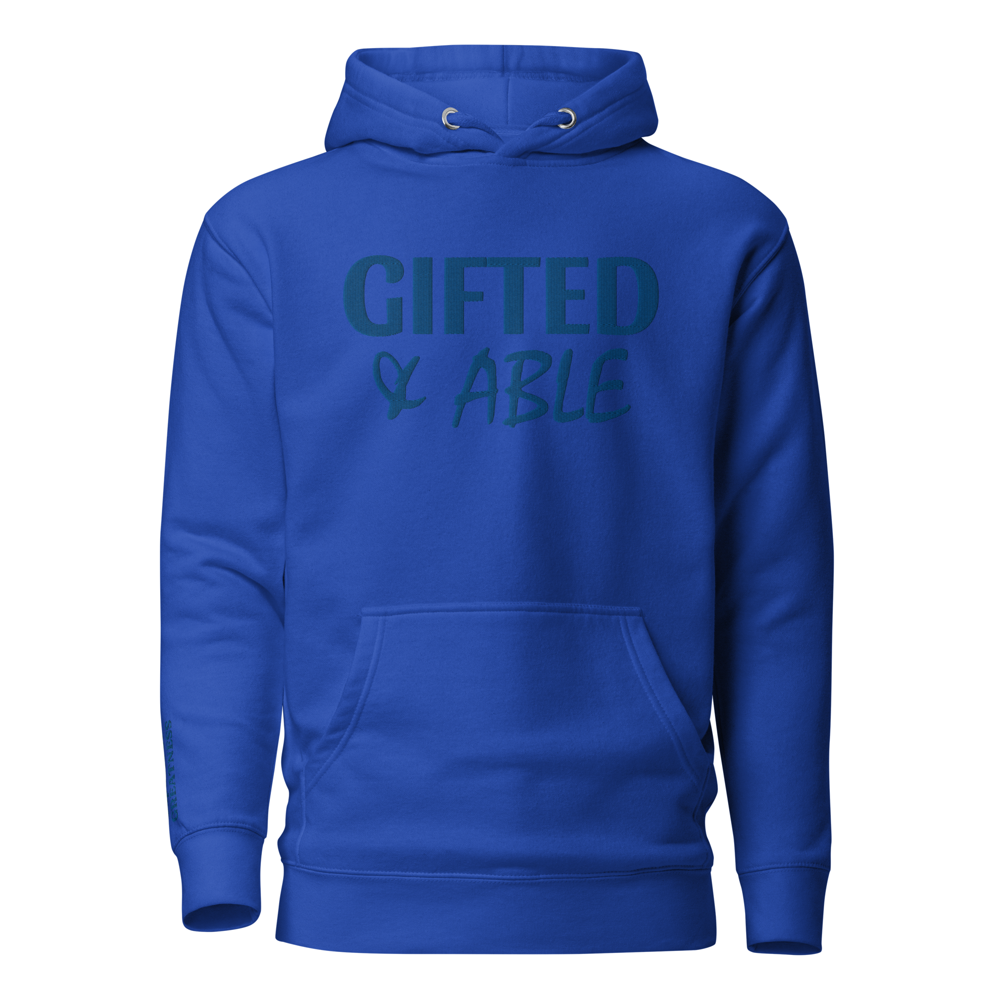 Royal Blue Solid Embroidered Hoodie