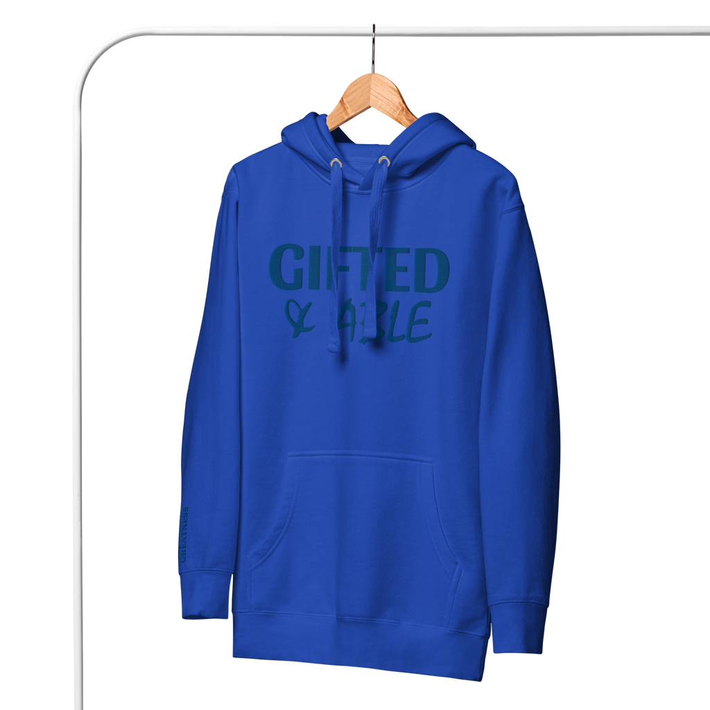 Royal Blue Solid Embroidered Hoodie