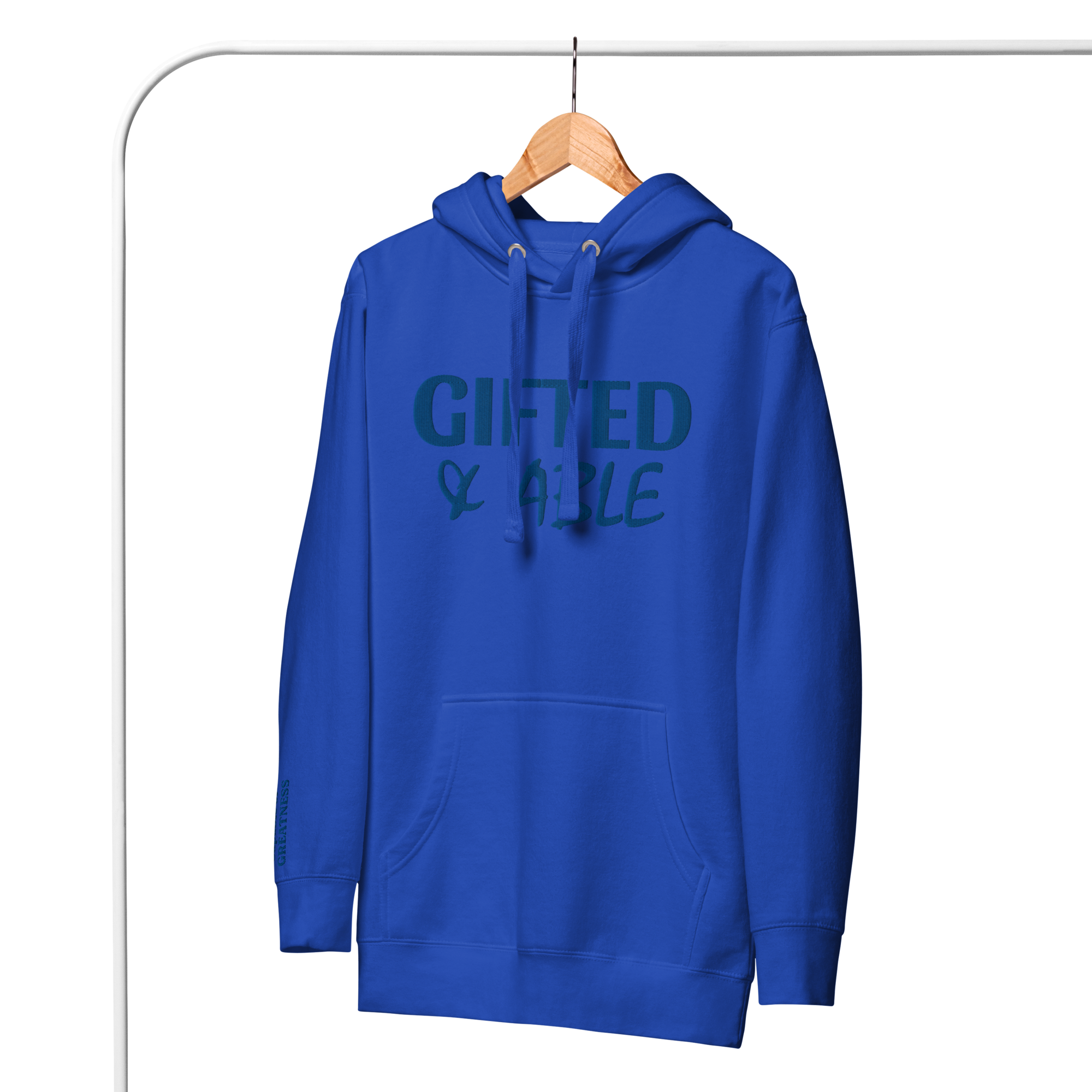 Royal Blue Solid Embroidered Hoodie