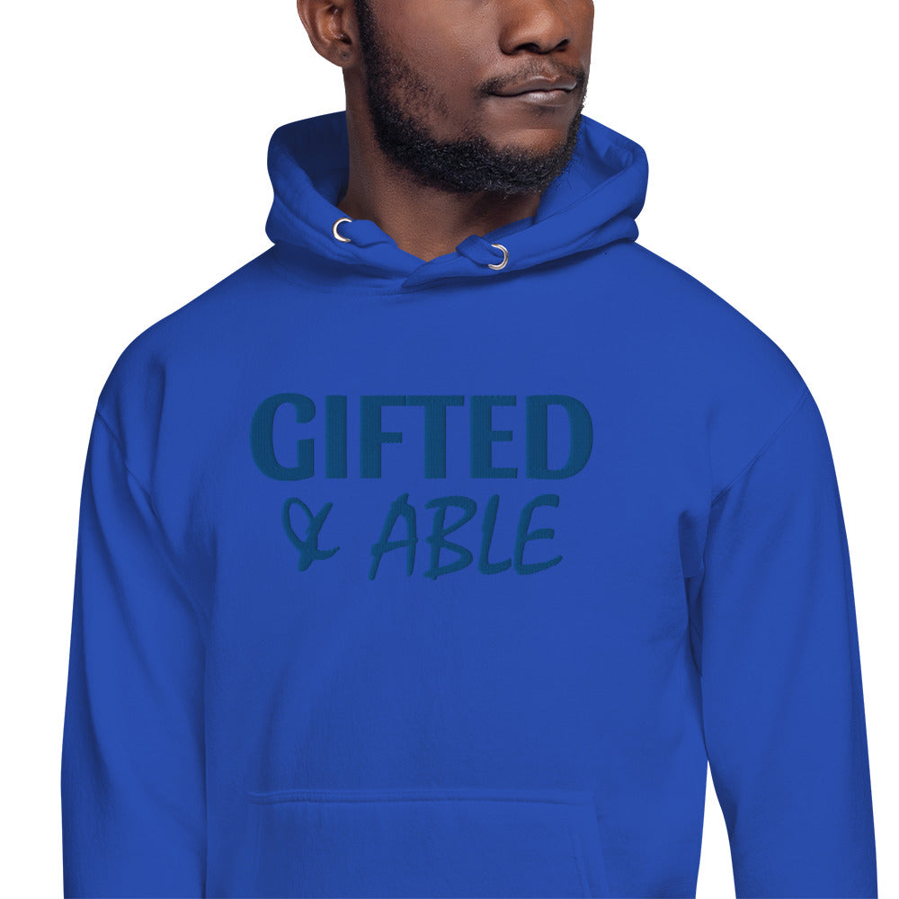 Royal Blue Solid Embroidered Hoodie